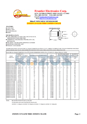 ZMM55-C9V1-LFR datasheet - 500mW MINI MELF ZENER DIODE