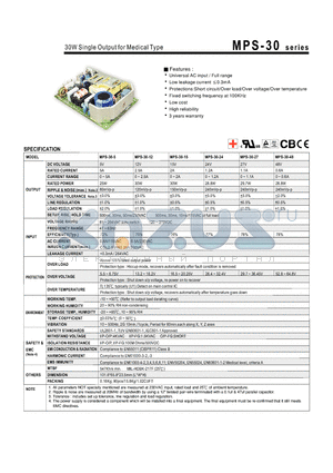 MPS-30-5 datasheet - 30W Single Output for Medical Type