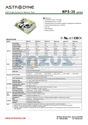 MPS-30-5 datasheet - 30W Single Output for Medical Type