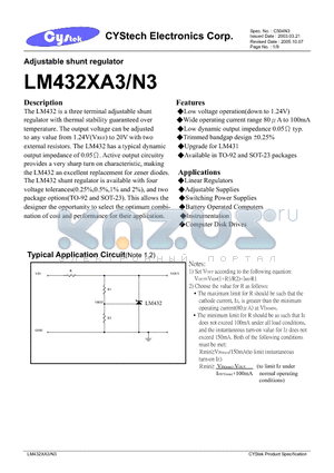 LM432AA3 datasheet - Adjustable shunt regulator