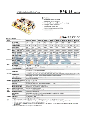 MPS-45-27 datasheet - 45W Single Output Medical Type