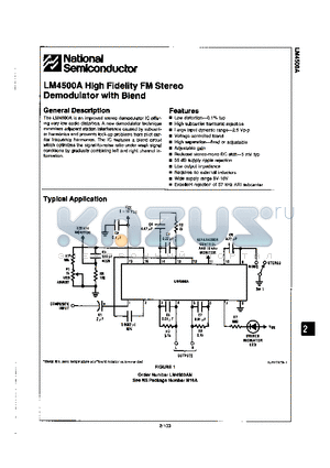 LM4500AN datasheet - LM4500A High Fidelity FM Stereo Demodulator with Blend