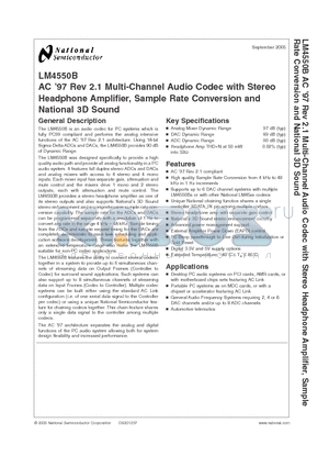 LM4550BVH datasheet - AC 97 Rev 2.1 Multi-Channel Audio Codec with Stereo Headphone Amplifier, Sample Rate Conversion and National 3D Sound