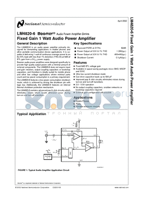 LM4820M-6 datasheet - Fixed Gain 1 Watt Audio Power Amplifier