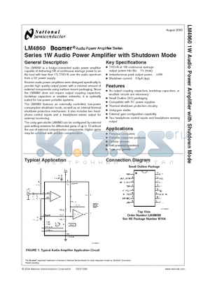 LM4860 datasheet - Series 1W Audio Power Amplifier with Shutdown Mode