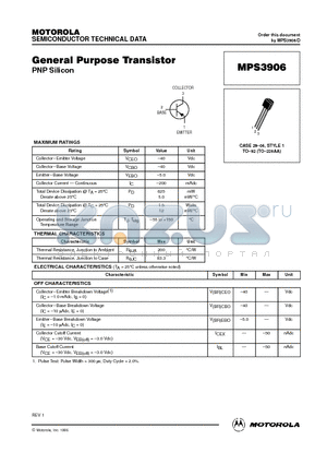 MPS3906 datasheet - General Purpose Transistor