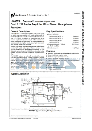 LM4873MTE-1 datasheet - Dual 2.1W Audio Amplifier Plus Stereo Headphone Function