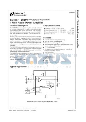 LM4907 datasheet - 1 Watt Audio Power Amplifier