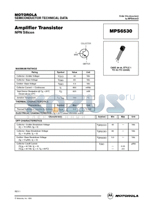 MPS6530 datasheet - Amplifier Transistor