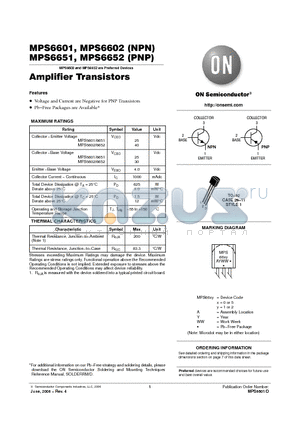 MPS6652RLRAG datasheet - Amplifier Transistors