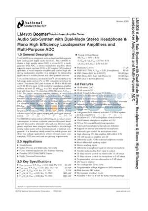 LM4935 datasheet - Audio Sub-System with Dual-Mode Stereo Headphone and Mono High Efficiency Loudspeaker Amplifiers and Multi-Purpose ADC