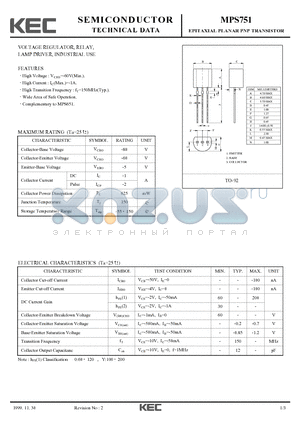 MPS751 datasheet - EPITAXIAL PLANAR PNP TRANSISTOR