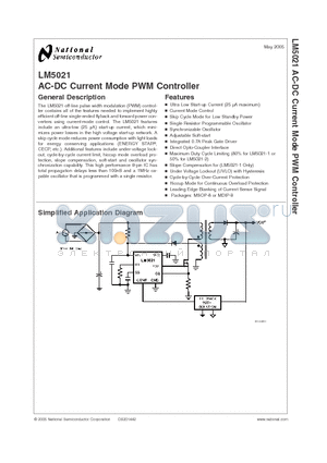 LM5021 datasheet - AC-DC Current Mode PWM Controller