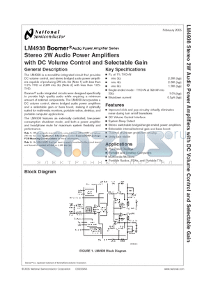 LM4938MH datasheet - Stereo 2W Audio Power Amplifiers with DC Volume Control and Selectable Gain