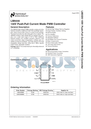 LM5030MM datasheet - 100V Push-Pull Current Mode PWM Controller