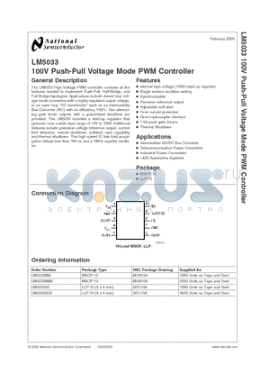 LM5033SD datasheet - 100V Push-Pull Voltage Mode PWM Controller