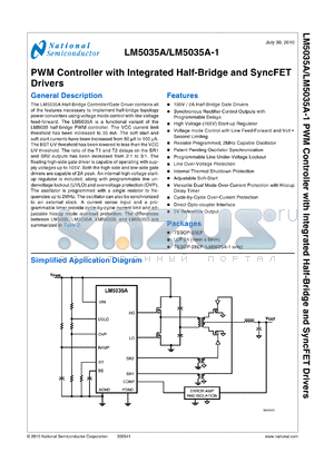 LM5035AMH-1 datasheet - PWM Controller with Integrated Half-Bridge and SyncFET PWM Controller with Integrated Half-Bridge and SyncFET