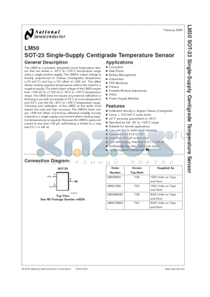 LM50 datasheet - SOT-23 Single-Supply Centigrade Temperature Sensor