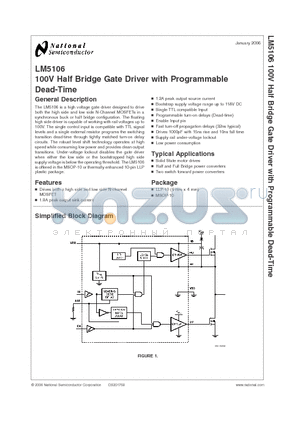 LM5106MMX datasheet - 100V Half Bridge Gate Driver with Programmable