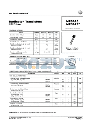 MPSA28 datasheet - Darlington Transistors
