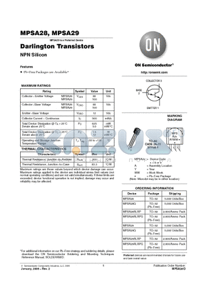 MPSA28G datasheet - Darlington Transistors NPN Silicon