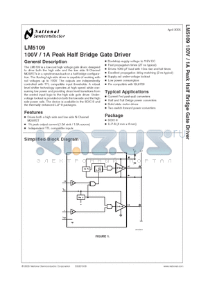 LM5109SD datasheet - 100V / 1A Peak Half Bridge Gate Driver