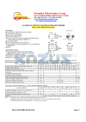 RS1D-LFR datasheet - 1A SURFACE MOUNT FAST RECOVERY RECTIFIERS