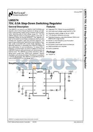 LM5574 datasheet - 75V, 0.5A Step-Down Switching Regulator
