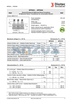 MPSA56 datasheet - General Purpose Si-Epitaxial PlanarTransistors
