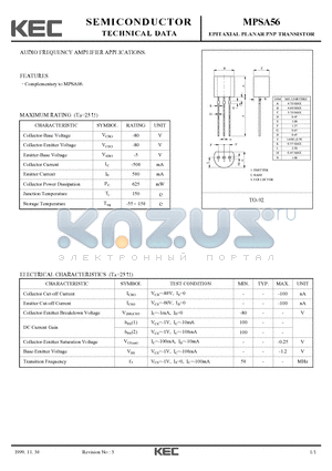 MPSA56_99 datasheet - EPITAXIAL PLANAR PNP TRANSISTOR