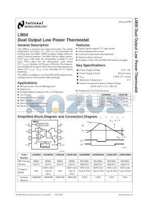 LM56BIMMX datasheet - Dual Output Low Power Thermostat
