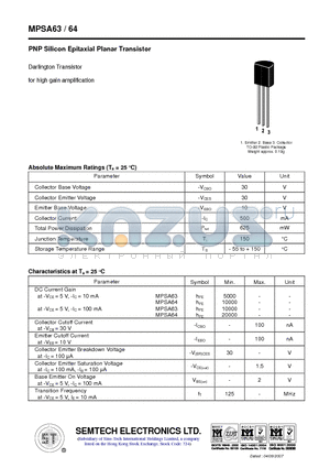 MPSA63 datasheet - MPSA63