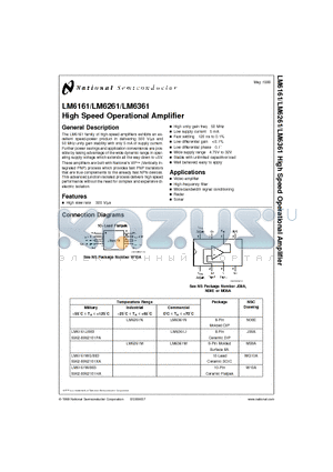 LM6161WG/883 datasheet - High Speed Operational Amplifier