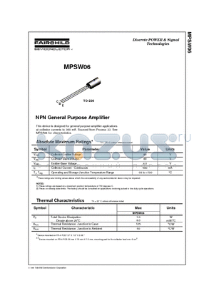 MPSW06 datasheet - NPN General Purpose Amplifier