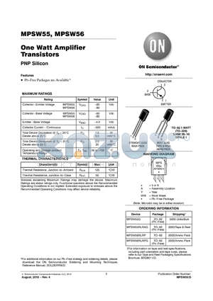 MPSW55G datasheet - One Watt Amplifier Transistors
