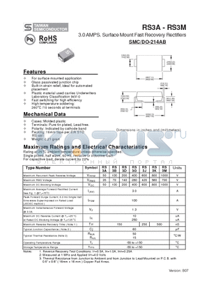 RS3K datasheet - 3.0 AMPS. Surface Mount Fast Recovery Rectifiers