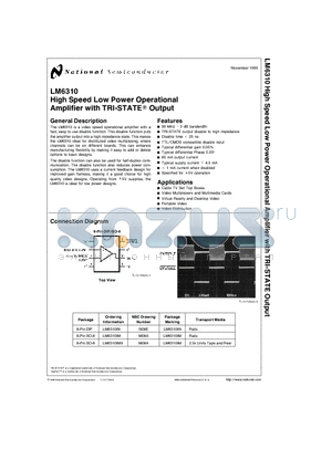 LM6310IM datasheet - High Speed Low Power Operational Amplifier with TRI-STATE Output