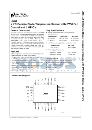 LM64 datasheet - a1`C Remote Diode Temperature Sensor with PWM Fan Control and 5 GPIOs