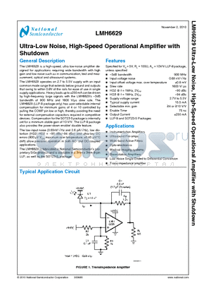 LM6629MFX datasheet - Ultra-Low Noise, High-Speed Operational Amplifier with Shutdown