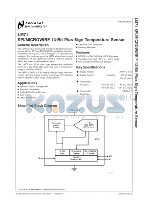 LM71 datasheet - SPI/MICROWIRE 13-Bit Plus Sign Temperature Sensor