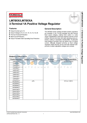 LM7808CT datasheet - 3-Terminal 1A Positive Voltage Regulator