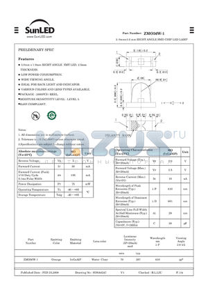 ZMO56W-1 datasheet - 3. 0mmx1.0 mm RIGHT ANGLE SMD CHIP LED LAMP