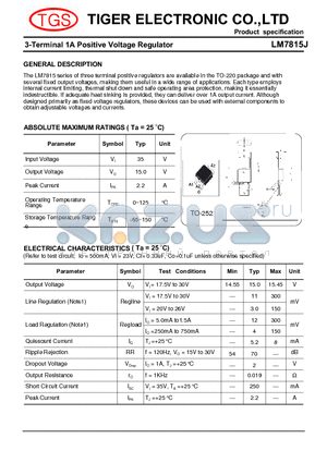 LM7815J datasheet - 3-Terminal 1A Positive Voltage Regulator