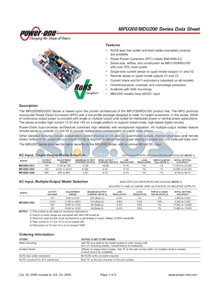 MPU200-4530 datasheet - Power Factor Correction (PFC) with a low-profile package designed to meet 1U height constraints