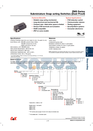 ZMS00130P00SC datasheet - Subminiature Snap-acting Switches (Dust Proof)