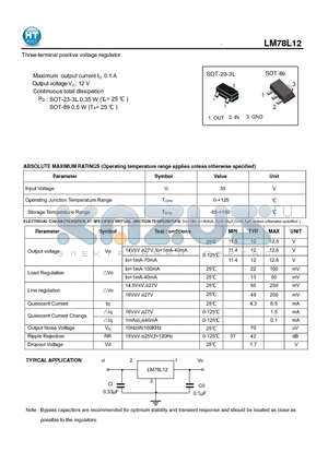 LM78L12 datasheet - Three-terminal positive voltage regulator