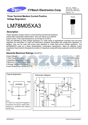 LM78M05XA3 datasheet - Three Terminal Medium Current Positive Voltage Regulators