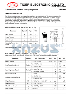 LM7915 datasheet - 3-Terminal 1A Positive Voltage Regulator