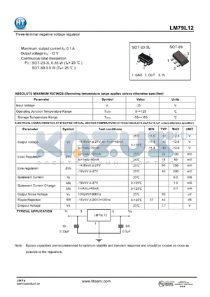 LM79L12 datasheet - Three-terminal negative voltage regulator