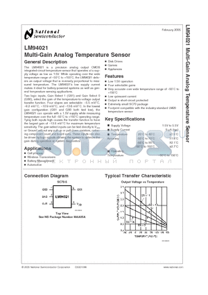 LM94021 datasheet - Multi-Gain Analog Temperature Sensor